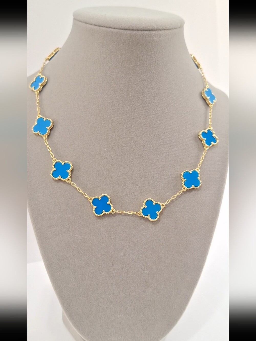 Sky Blue Enamel Multi Clovers necklace